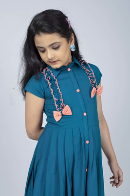 PRIYANKA'S COLLECTION Girls Below Knee Casual Dress(Dark Blue, Short Sleeve)