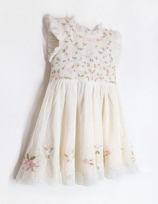 Cherry Crumble by Nitt Hyman Girls Midi/Knee Length Casual Dress(White, Sleeveless)