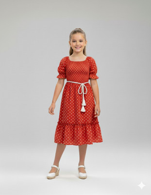 BUY UNIQUE FASHION Girls Below Knee Casual Dress(Maroon, Half Sleeve)