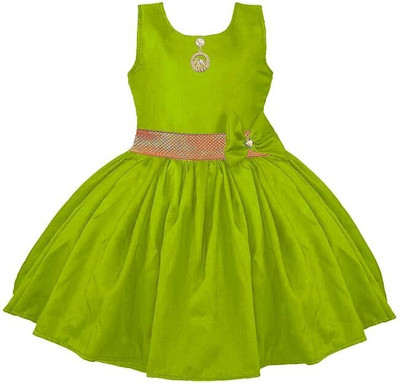 jahee Girls Midi/Knee Length Festive/Wedding Dress(Green, Sleeveless)