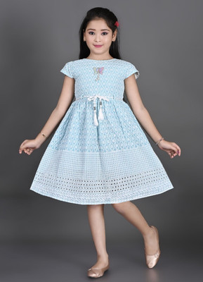 FANTABULASTIC Indi Girls Below Knee Festive/Wedding Dress(Yellow, Half Sleeve)