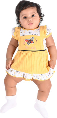 Jammer Baby Girls Short/Mid Thigh Casual Dress(Yellow, Cap Sleeve)
