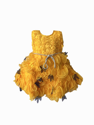 littlewingss Baby Girls Midi/Knee Length Festive/Wedding Dress(Yellow, Sleeveless)