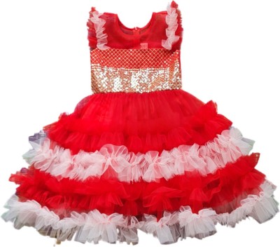 rayie collection Indi Girls Midi/Knee Length Party Dress(Red, Sleeveless)