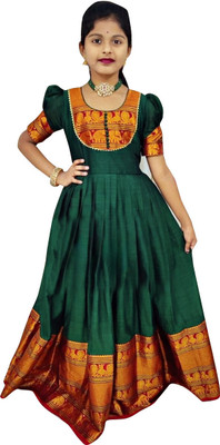 Jhanvi Lifestyle Indi Girls Maxi/Full Length Casual Dress(Green, Half Sleeve)