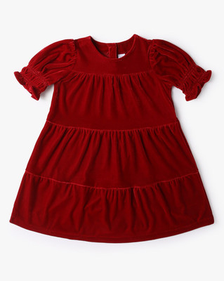 GAP Indi Girls Midi/Knee Length Casual Dress(Maroon, Half Sleeve)