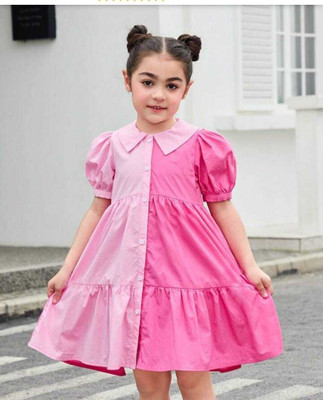 STGarmen Indi Girls Below Knee Party Dress(Pink, Short Sleeve)