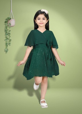 BARKAT DESIGNING PLANET Girls Midi/Knee Length Party Dress(Green, Cap Sleeve)