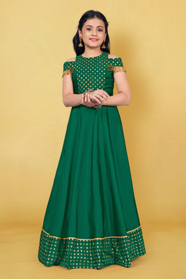 Sangria Girls Maxi/Full Length Festive/Wedding Dress(Green, Short Sleeve)