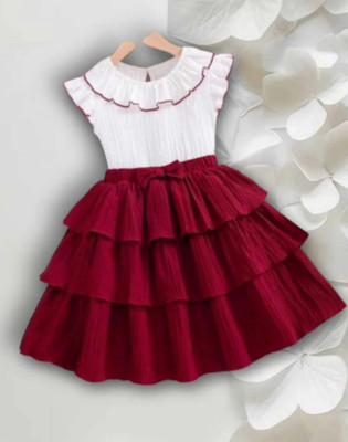 STYLED CREATION Baby Girls Midi/Knee Length Casual Dress(Maroon, Sleeveless)