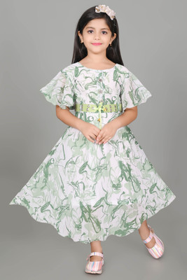 ZARTAJ Girls Maxi/Full Length Casual Dress(Green, Half Sleeve)