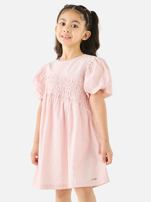 JUNIORS by Babyshop Girls Midi/Knee Length Casual Dress(Pink, Short Sleeve)