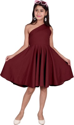 MYKUKI Girls Midi/Knee Length Casual Dress(Maroon, Sleeveless)