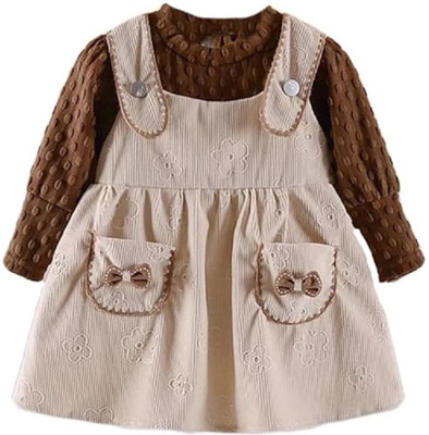 Bold N Elegant Indi Baby Girls Midi/Knee Length Casual Dress(Beige, Full Sleeve)