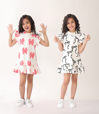 anthrilo Indi Baby Girls Above Knee Casual Dress(White, Cap Sleeve)