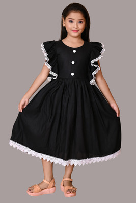 HouseOfCommon Girls Maxi/Full Length Casual Dress(Black, Short Sleeve)