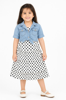 Belvik Indi Girls Calf Length Casual Dress(White, Black, Half Sleeve)