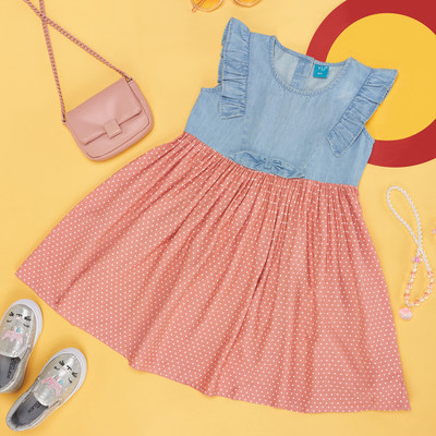 YU by Pantaloons Girls Midi/Knee Length Casual Dress(Blue, Sleeveless)