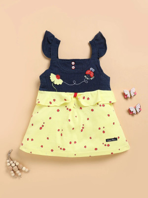 I Love Mom Indi Girls Above Knee Casual Dress(Yellow, Sleeveless)