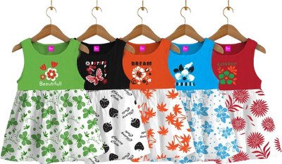 Kani Tex Indi Girls Below Knee Casual Dress(Multicolor, Sleeveless)