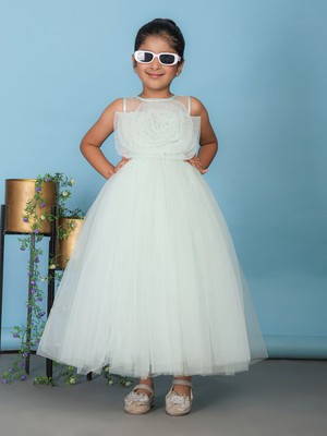 Toy Balloon Kids Girls Maxi/Full Length Party Dress(Green, Sleeveless)