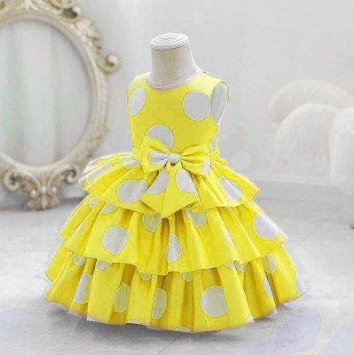 HANS ENTERPRISE Girls Maxi/Full Length Party Dress(Yellow, Sleeveless)