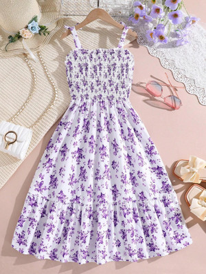 denizli fashion Indi Girls Midi/Knee Length Casual Dress(Purple, Sleeveless)