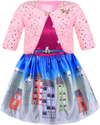 Wishkaro Girls Midi/Knee Length Party Dress(Pink, 3/4 Sleeve)