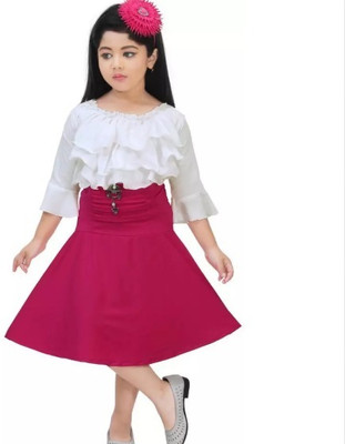 FahimF Girls Casual Top Skirt(Pink)