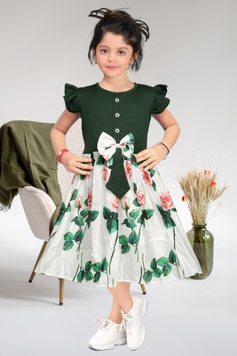 Amreliya Style Girls Midi/Knee Length Casual Dress(Green, Sleeveless)