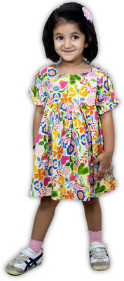 Tippy Top Girls Midi/Knee Length Casual Dress(Multicolor, Half Sleeve)