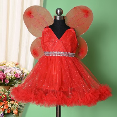 S K Fashion Baby Girls Midi/Knee Length Festive/Wedding Dress(Red, Sleeveless)