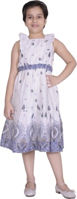 SHOPPERTREE Girls Midi/Knee Length Casual Dress(White, Sleeveless)