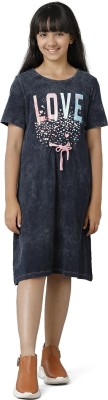 Under Fourteen Only Girls Above Knee Casual Dress(Blue, Full Sleeve)