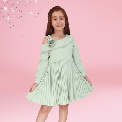 Cutecumber Girls Midi/Knee Length Party Dress(Green, Full Sleeve)