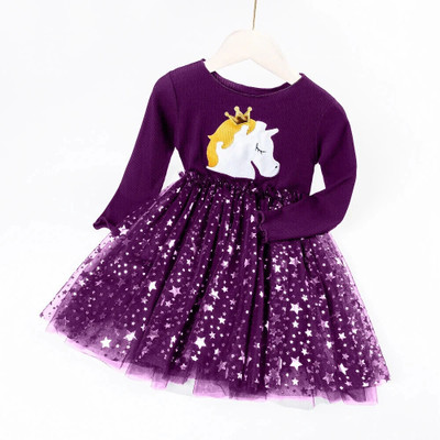 AVOVU Indi Baby Girls Midi/Knee Length Casual Dress(Purple, Full Sleeve)