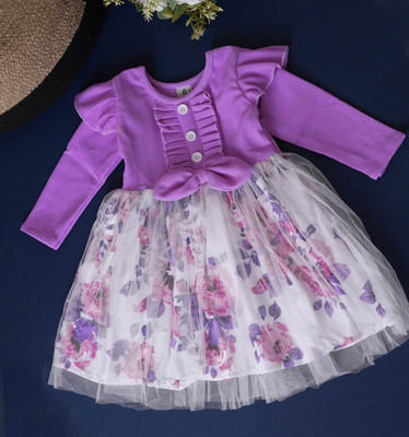 HouseOfCommon Girls Midi/Knee Length Festive/Wedding Dress(Purple, Full Sleeve)