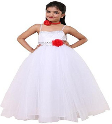 Shahina Fashion Girls Maxi/Full Length Party Dress(White, Noodle strap)
