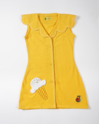 AVOKIDDOS Indi Girls Midi/Knee Length Casual Dress(Yellow, Sleeveless)