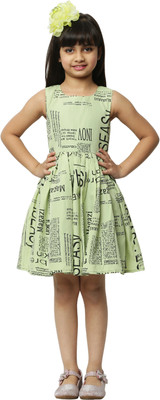 Reem Jheem Girls Midi/Knee Length Casual Dress(Green, Sleeveless)