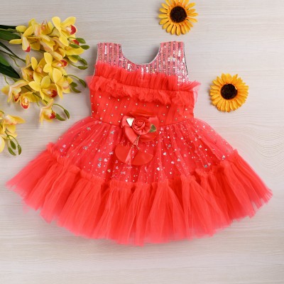 Ahana dresses Indi Baby Girls Midi/Knee Length Party Dress(Red, Sleeveless)