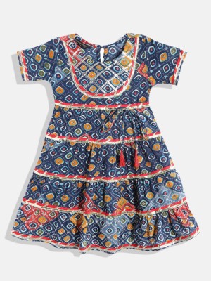 Readiprint Fashions Girls Midi/Knee Length Casual Dress(Blue, Short Sleeve)