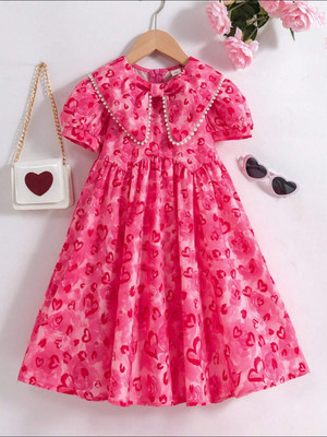 TIOR Indi Girls Midi/Knee Length Casual Dress(Pink, Half Sleeve)