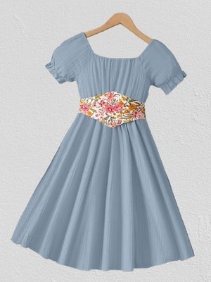 Ksaliya Enterprise Girls Midi/Knee Length Casual Dress(Light Blue, Short Sleeve)