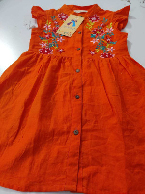 JYOTI EXPORT Girls Midi/Knee Length Casual Dress(Orange, Sleeveless)