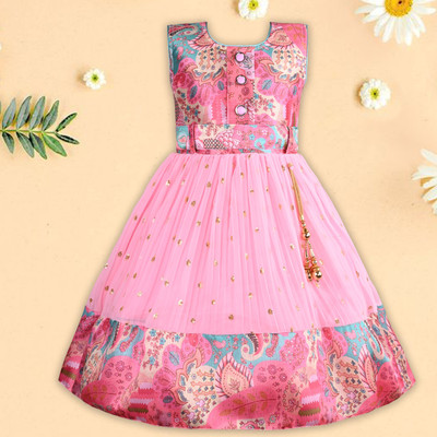 Wishkaro Girls Midi/Knee Length Party Dress(Multicolor, Sleeveless)
