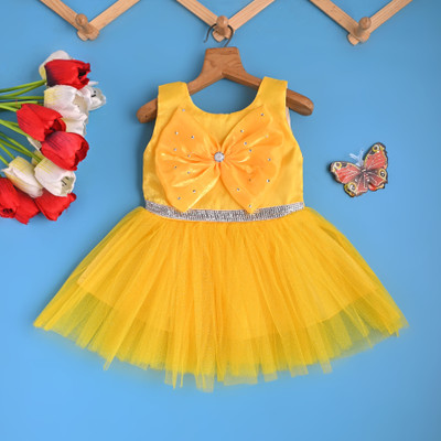 MARUF DRESSES Indi Baby Girls Midi/Knee Length Party Dress(Yellow, Sleeveless)