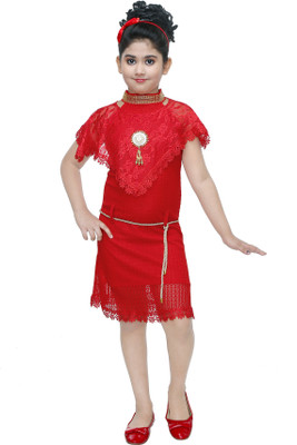 FTC FASHIONS Girls Midi/Knee Length Party Dress(Red, Cap Sleeve)