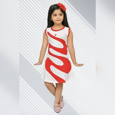 psv fashion Baby Girls Midi/Knee Length Casual Dress(Red, White, Sleeveless)