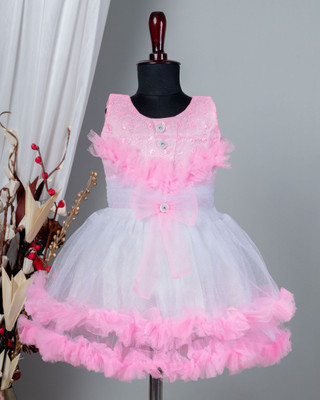 JANAM ENTERPRISE Baby Girls Below Knee Party Dress(Pink, Sleeveless)